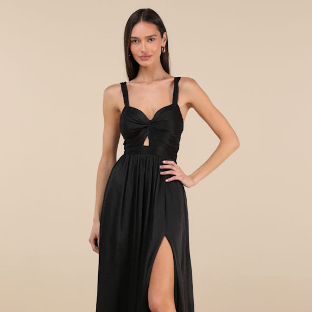 Lulus Aria Black Crinkle Knotted Backless Maxi Dress - Size S